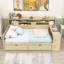 Lit de jour en bois Alameda avec tablettes de rangement, 2 tiroirs, bureau d'étude intégré-1960862989-1960862988