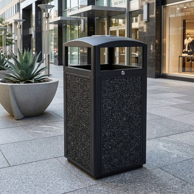 Poubelle commerciale d'extérieur avec cendrier, poubelle de 50 gallons avec porte verrouillable et doublure en acier galvanisé