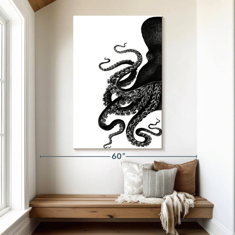 Pieuvre Brampt noir et blanc I, H 51 po x l 34 po