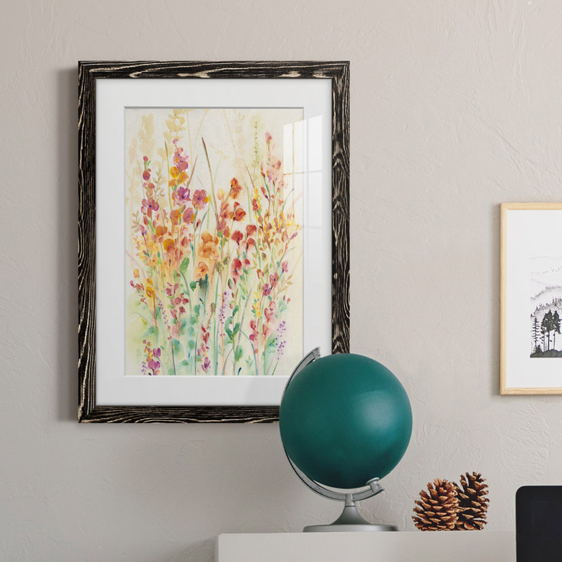 Mat encadré de qualité supérieure Brilliant Floral II - prêt à être suspendu, H 43,5 po x l 31,5 po x P 1 po, Cadre noir