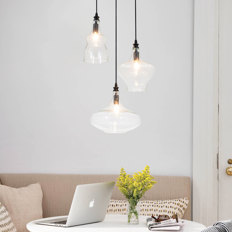 3 Light Dimmable Transparent Glass Pendant Light