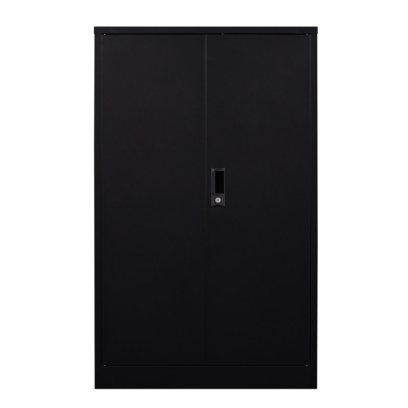 Black Storage Cabinet, Adjustable Height Dividers, Handle Locks, Spring Loaded Door Metal Exquisite, Black