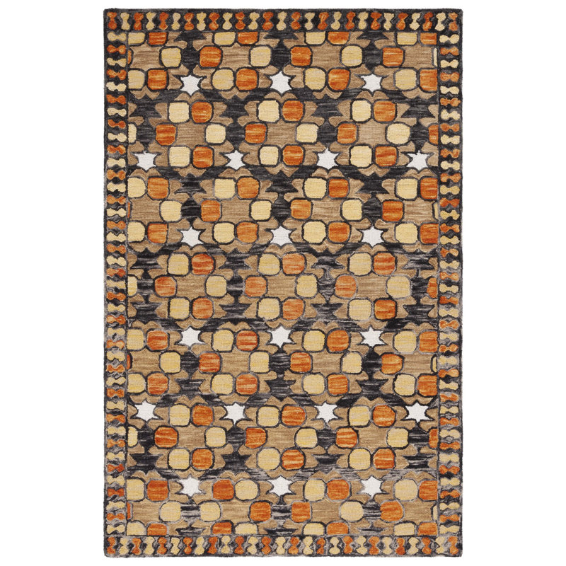 Vahakn Hand Tufted Wool/Cotton Southwestern Rug in Light Yellow/Orange/Black, Rectangle 6' x 9'