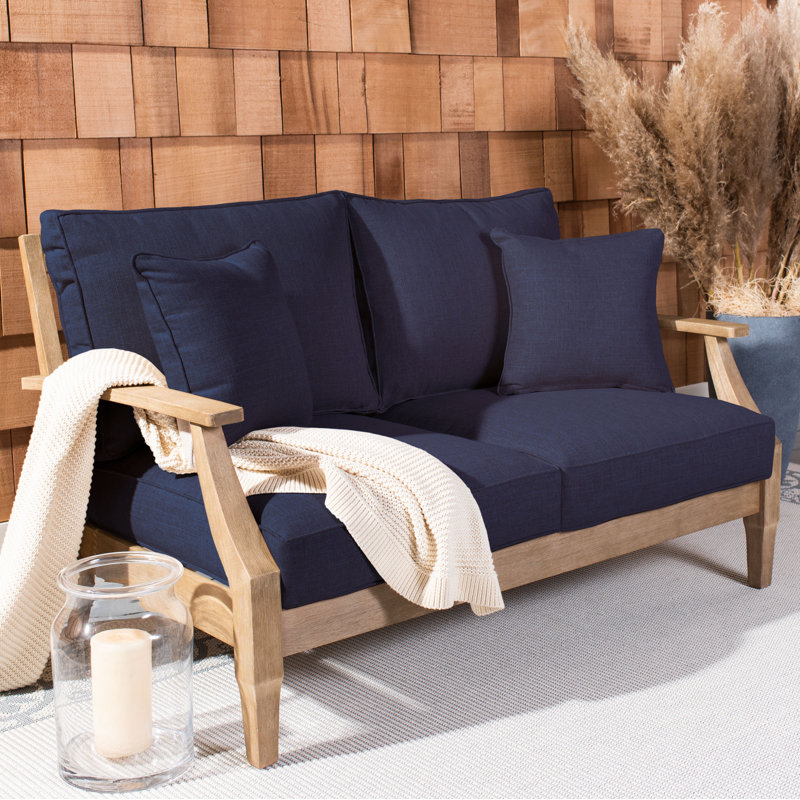 Causeuse avec coussins Samya, Naturel / bleu marine