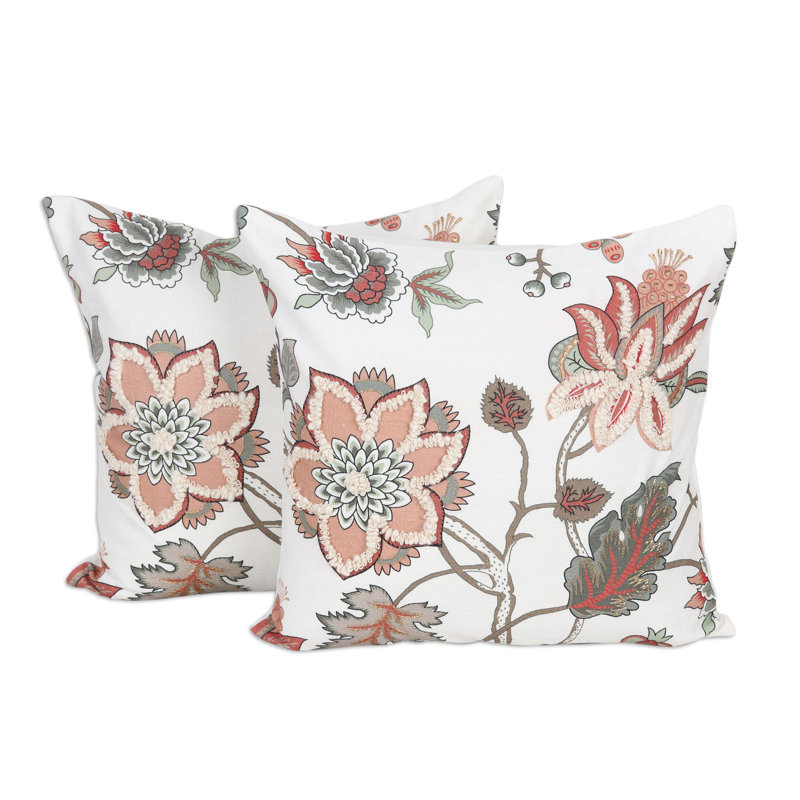 Floral Cotton Throw Pillow