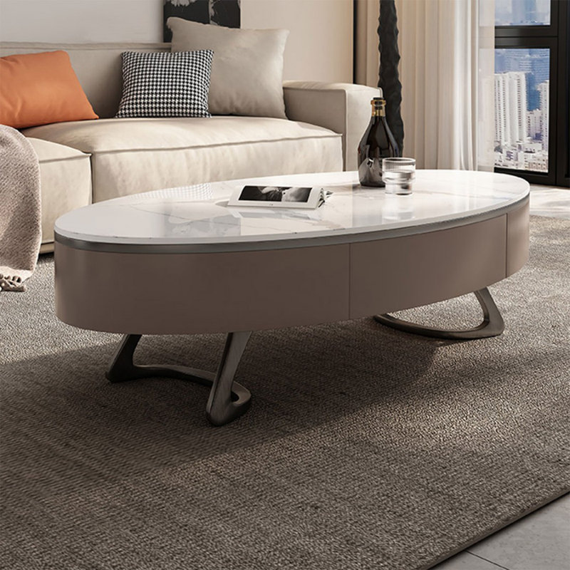 Table basse ovale en acier inoxydable brun, Brun, H 15,75 po x L 43,31 po x l 27,56 po