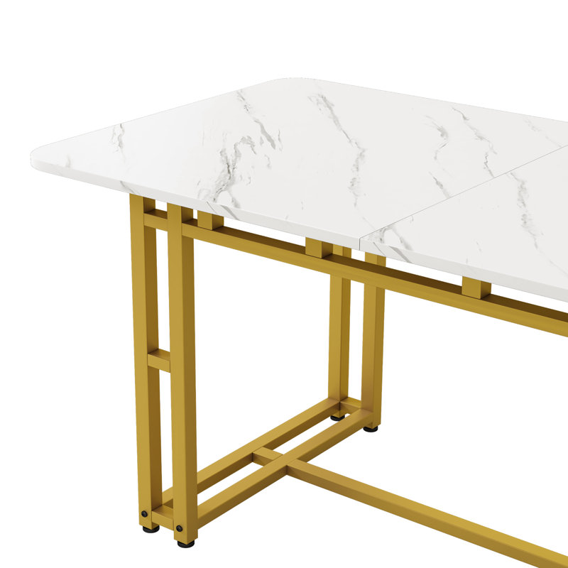 Loni Rectangular Dining Table with Iron Base, Gold