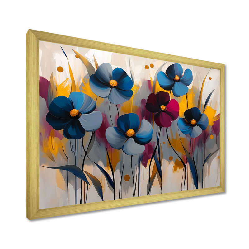 Décoration murale rouge bleuet bleuet - bleuet, H 16 po x l 32 po, Cadre simple, Doré