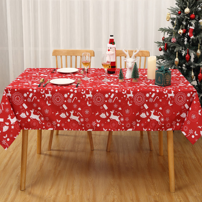 Nappe imperméable et facile à nettoyer avec arbre de Noël et flocon de neige, L 70 po x l 52 po, Rouge / Blanc
