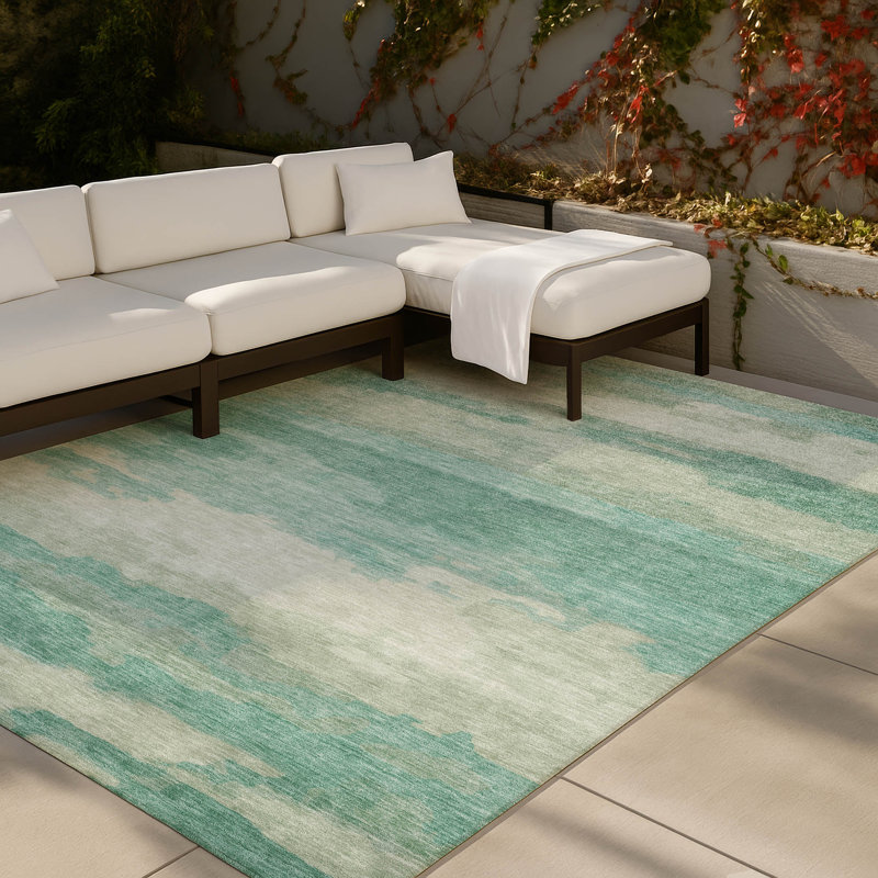 Tapis abstrait lavable à la machine intérieur / extérieur ACN2870, Turquoise, 10 pi x 14 pi