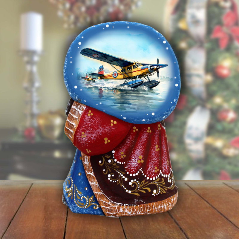 Airplane Santa With Bag Hand-Painted Wood Carved Masterpiece By G. Debrekht