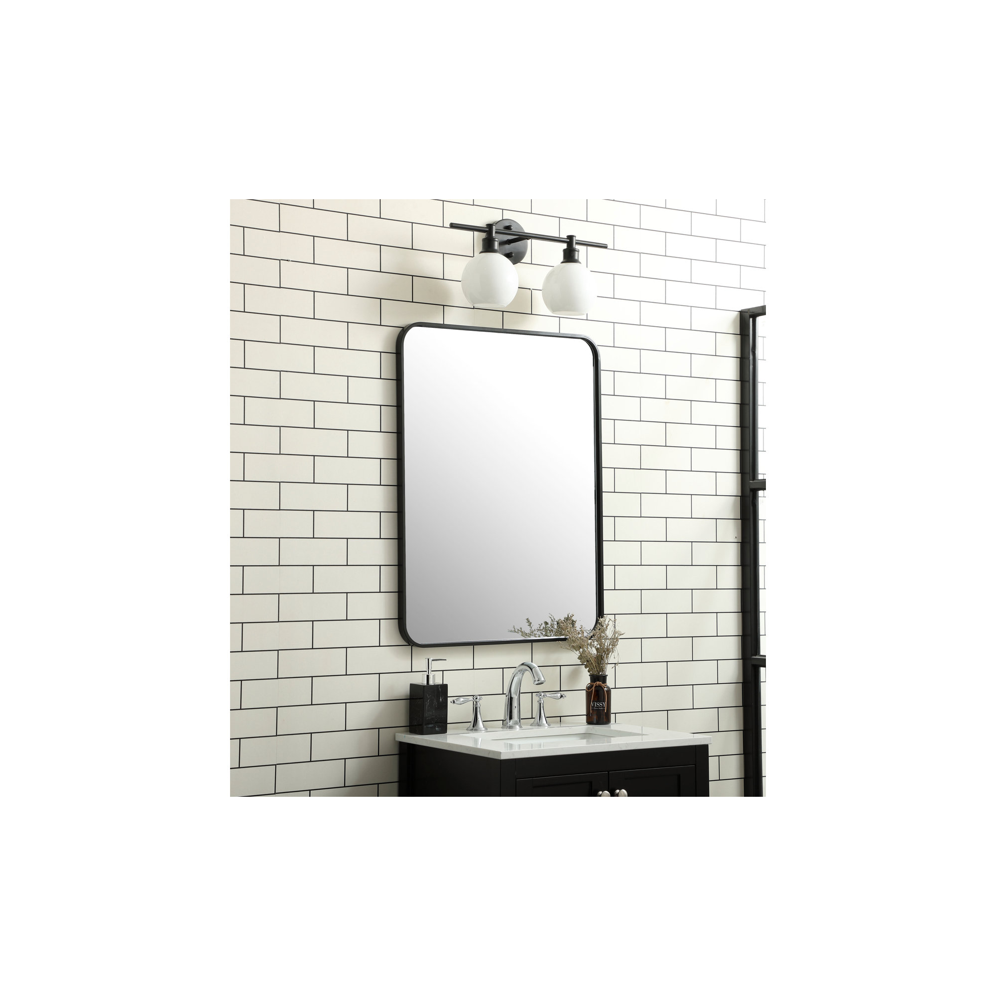 Sabine Metal Rounded Rectangle Wall Mirror, Black, 32" x 24"