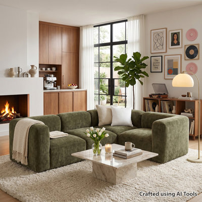 Modern Modular Chenille L-Shaped Sectional Sofa with Deep Seat