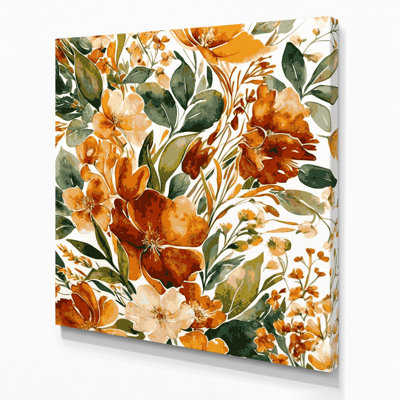 "Watercolor Floral" 45, art mural sur toile brune