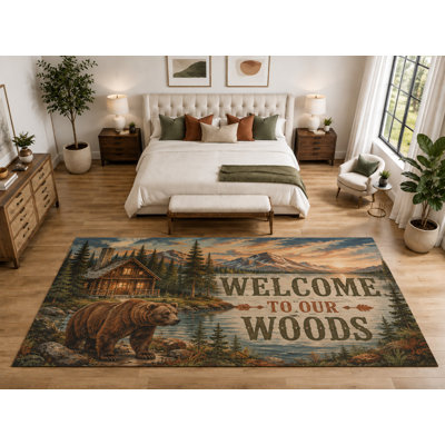 Grand tapis d'ours «Ultra Thin» 6 pi 7 po x 9 pi 10 po Welcome Woods