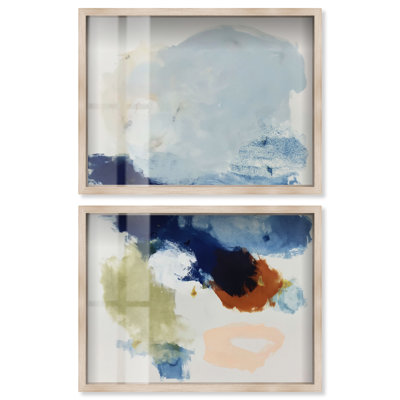 Ensemble d'art abstrait côtier « Sable et Mer III » sous cadre, par Art Remedy, cadre blond, 44 x 33