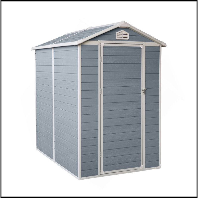 Remise de rangement extérieure en résine 4 x 6 pi avec plancher et portes verrouillables pour patio, cour, pelouse, gris