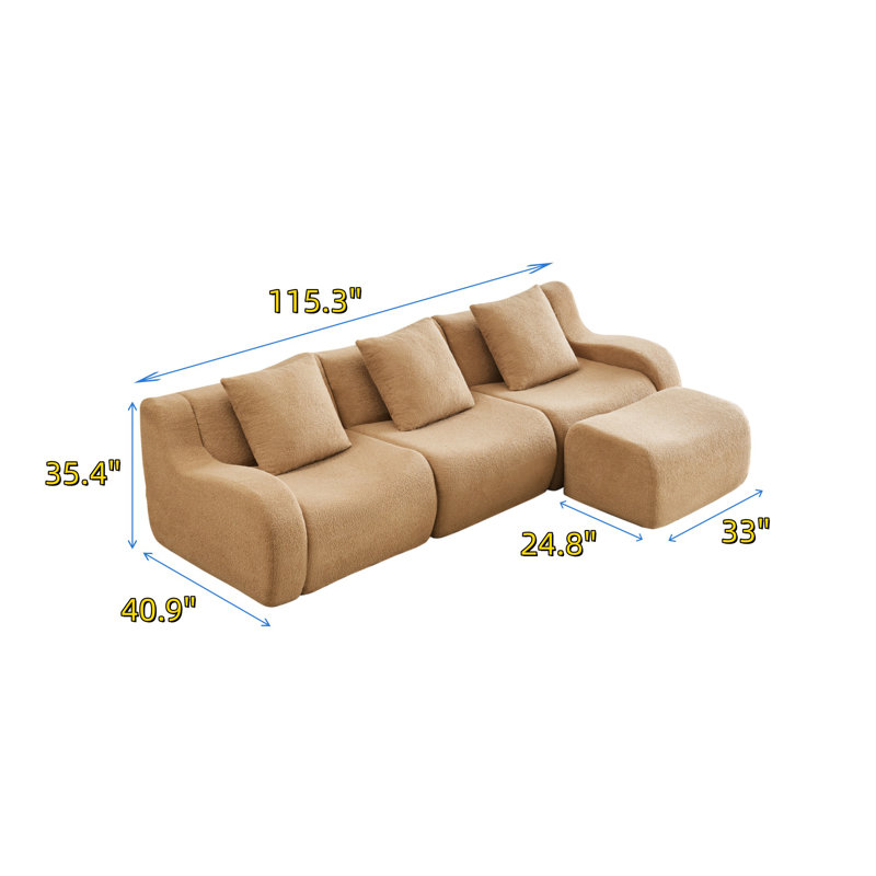 Trois canapés sans os de qualité supérieure et un repose-pieds en tissu, Combinaison chameau