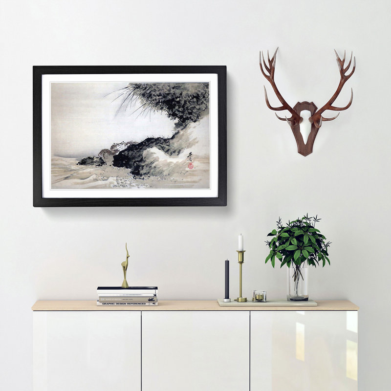 Crabs on Shore Rocks by Shibata Zeshin - Picture Frame Painting Print, Black Framed, 48cm H x 65cm W x 2cm D