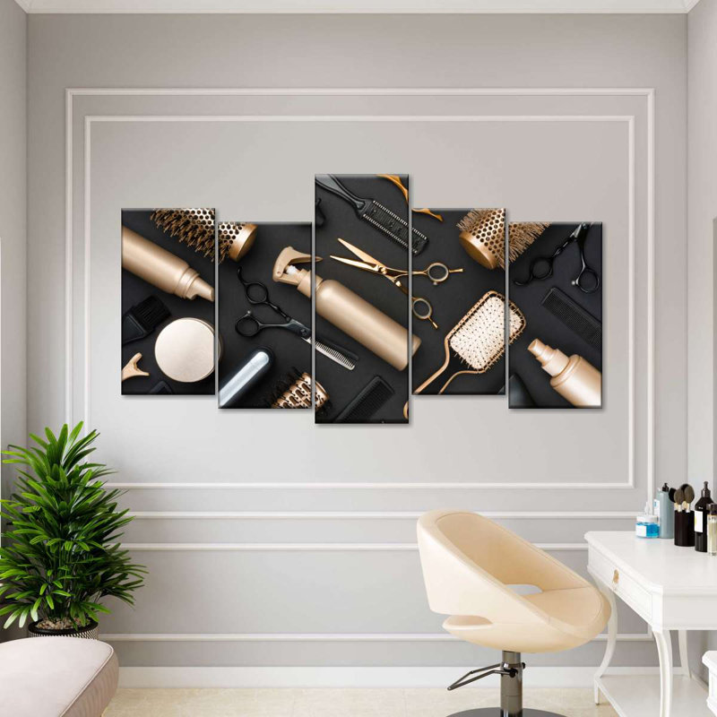 " Salon Tools " 5 - Pieces, 37" H x 74" W x 1.25" D