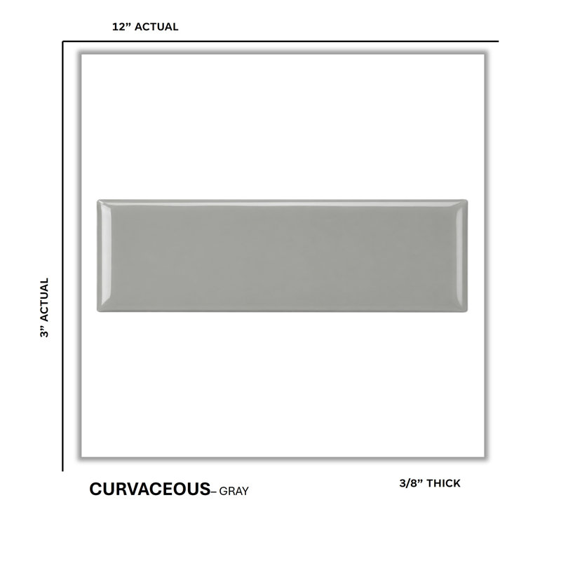Curvaceous 3" x 12" Ceramic Wall Tile, Gray