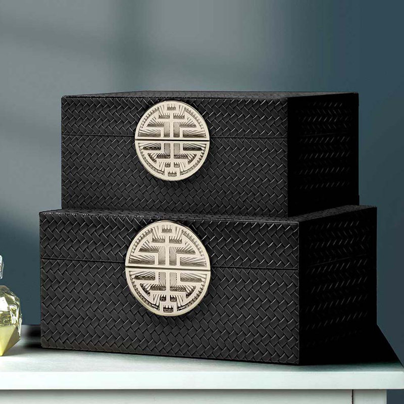 2 Pieces Jewelry Boxes for Women, Modern Design Decoration Makeup Storage Boxes with Lid, Black/Silver