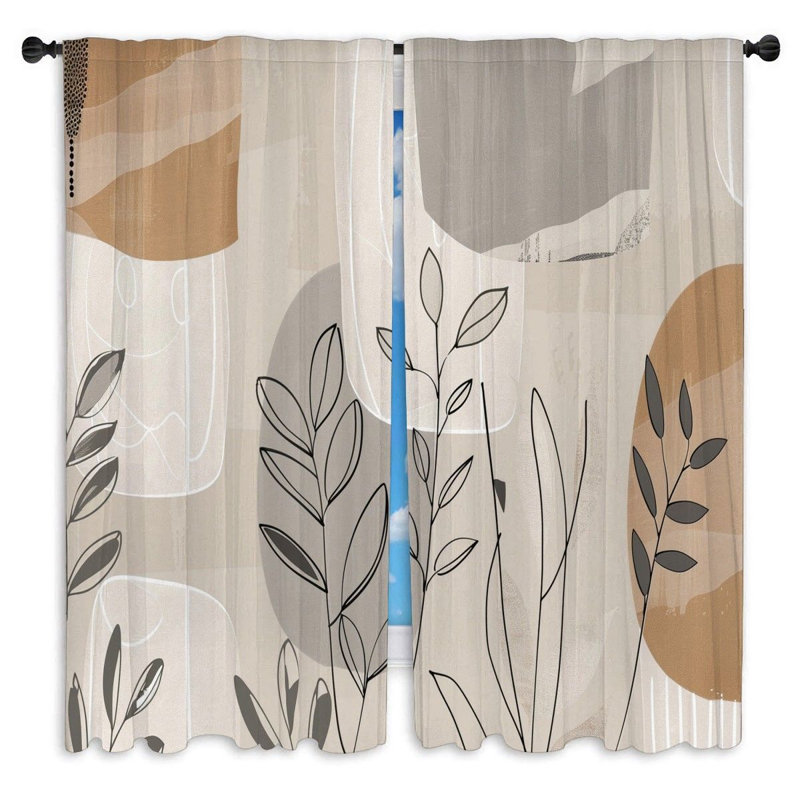 Rideaux de fenêtre nature avec rideaux botaniques abstraits - 2 panneaux, L 20 po x L 52 po