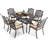 ?? ?????????? Outdoor Dining Set Cast Aluminum Retro Patio Dining Set For 6 Includes 59” Rectangular Table And 6 Chairs With Thicker Cushion And Umbrella Hole For Patio Deck Garden