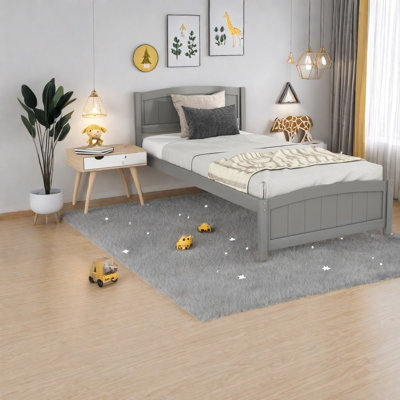 Modern Solid Wood Beds Platform, Durable Grey Design For Family Use