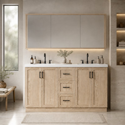 Meuble-lavabo 59 po avec lavabo double en résine SMC 3 tiroirs