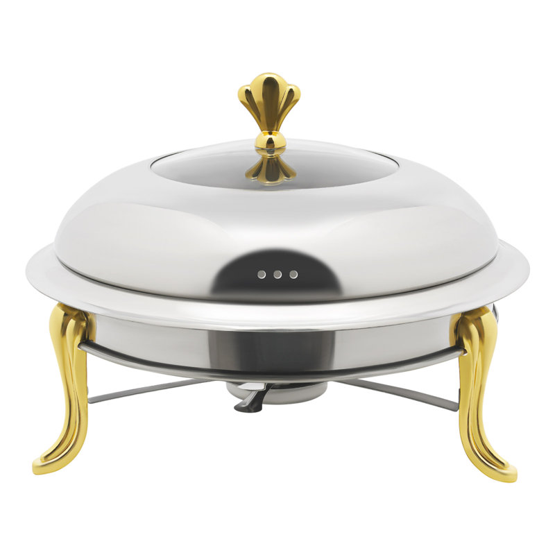 Poêle à manger rond en acier inoxydable, Or, H 9,06 po x l 9,45 po x P 9,45 po