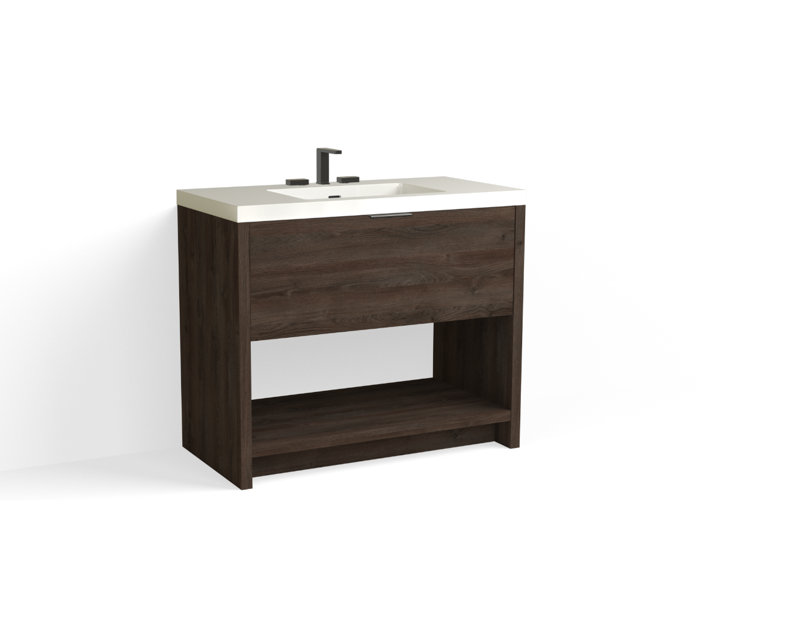Vista 42" W Freestanding Single Bathroom Vanity, White Gloss, Nocino/Satin Nickel, 8" Widespread
