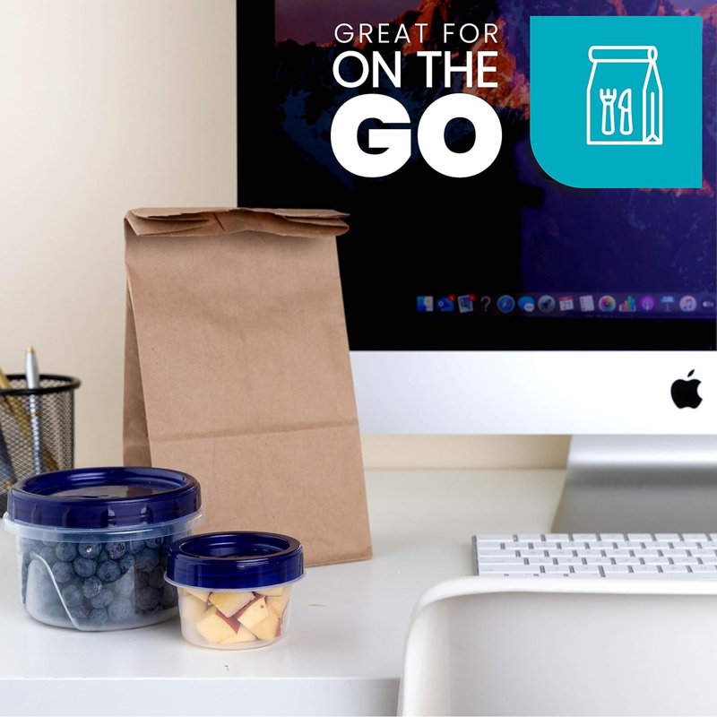 [16 Oz 10 Pack] Twist Top Deli Containers Clear Bottom With Blue Top Twist On Lids Reusable, Stackable, Food Storage Freezer Container