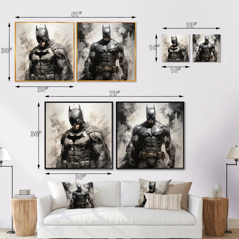 Minimalisme obscurité Superheros - Ensemble de 2 super-héros carrés, H 30 po x l 61 po, Toile tendue