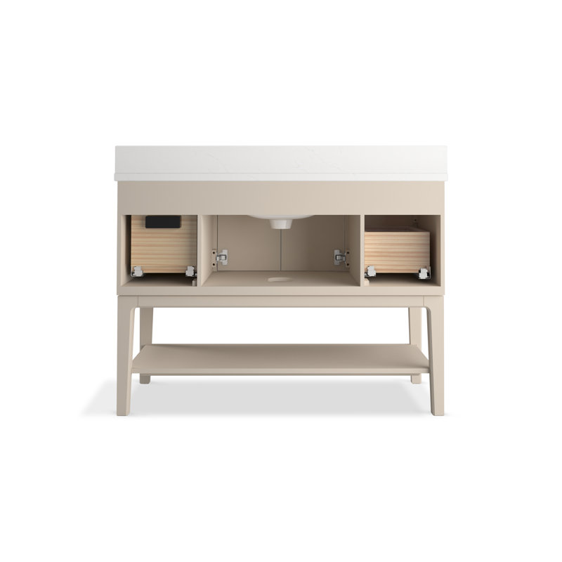 Seagrove By Studio McGee 48 in. Bathroom Vanity Cabinet With Sink And Quartz Top, Light Clay, Brass