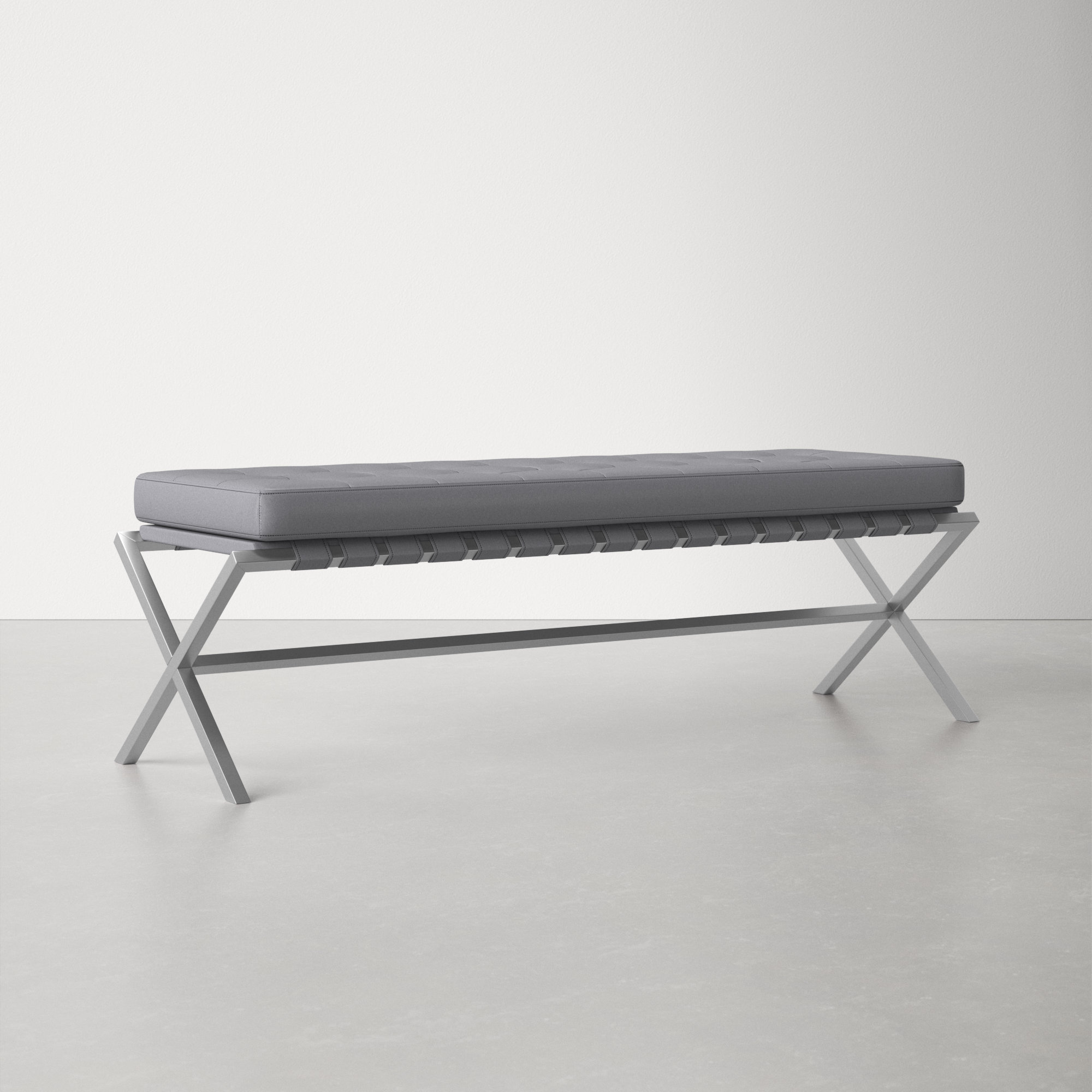Canton 56" Vegan Leather Bench, Gray/Brushed Stainless Steel Base