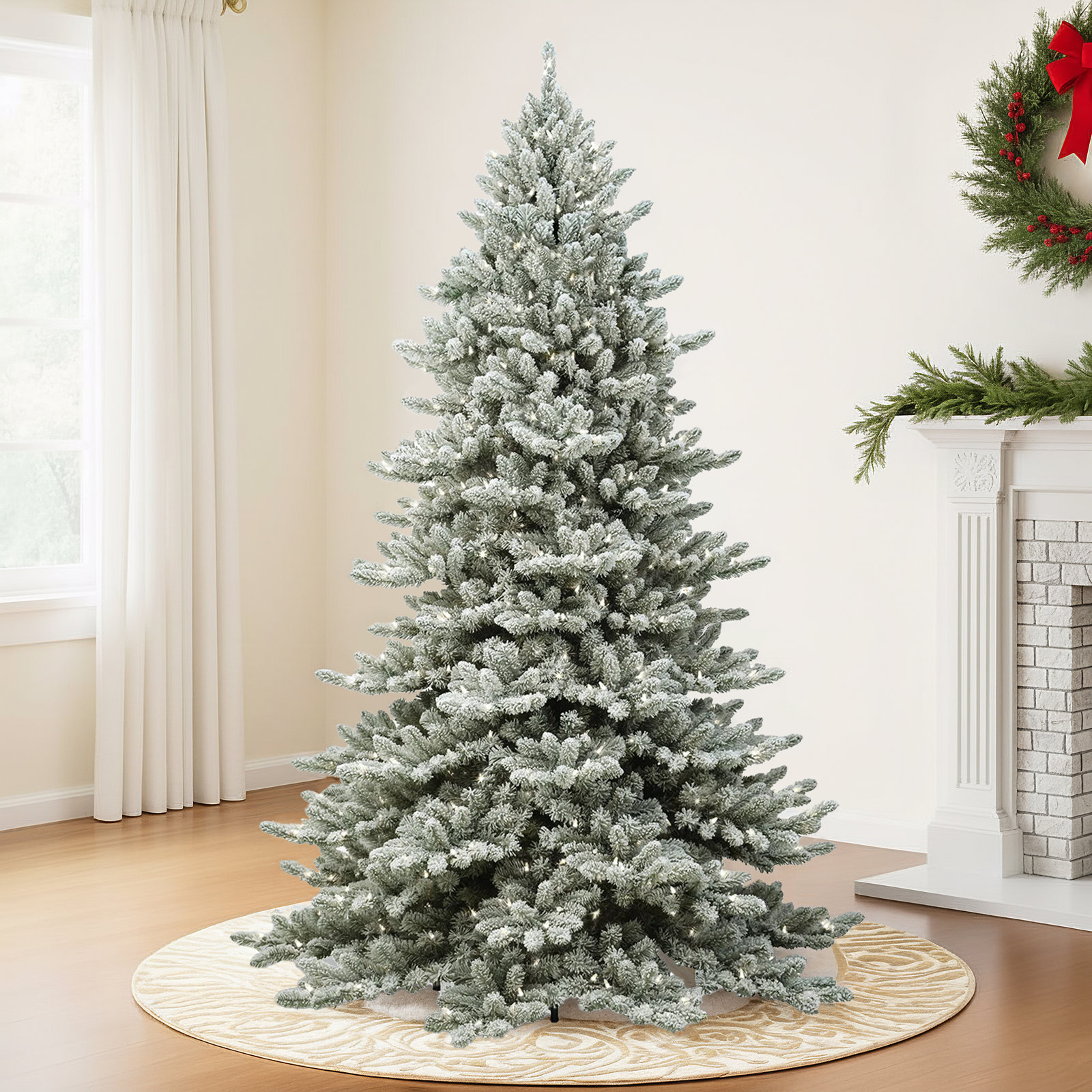 Pre-Lit Artificial Flocked Christmas Tree, 7.5' H