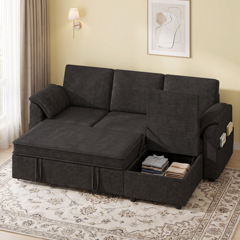 Canapé-lit modulaire réversible coulissant 223 cm, noir