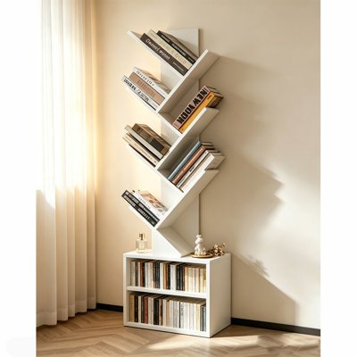 Bibliothèque sur pied à 6 niveaux en forme d'arbre, grande armoire de rangement étroite, organisateur de présentation en coin autoportant pour la chambre à coucher, le salon et le bureau personnel