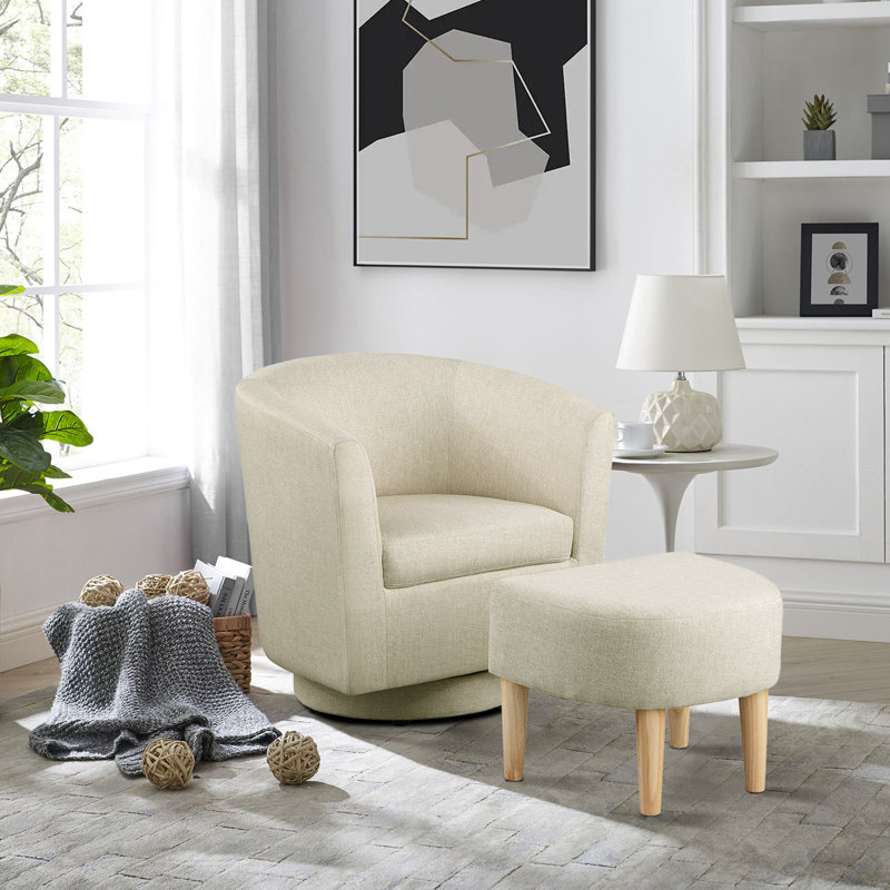 Fauteuil demi-tonneau pivotant avec repose-pieds Sharolynn, Lin beige
