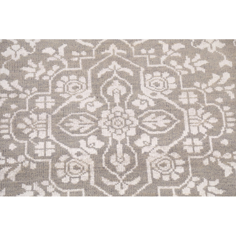 Tapis gris noué à la main de conception unique 4 pi 1 po x 6 pi 3 po New Age