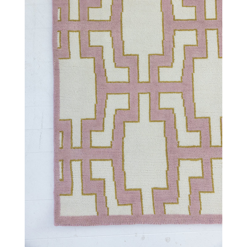 Della Hand Knotted Wool Geometric Area Rug, Runner 3' x 10', Blue