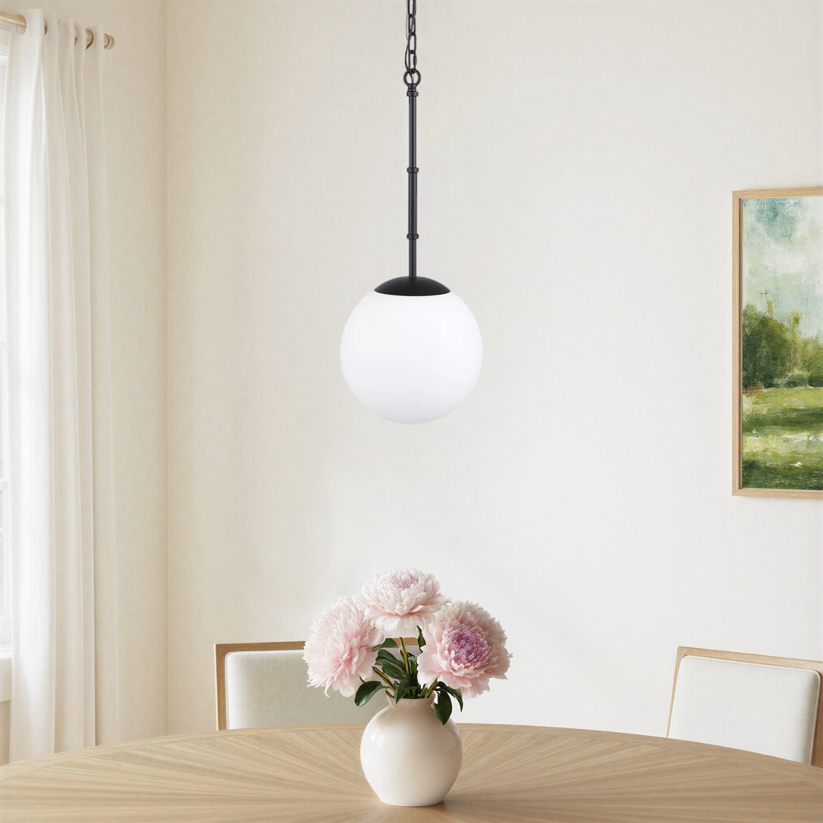 Single Light Glass Dimmable Pendant, Matte Black