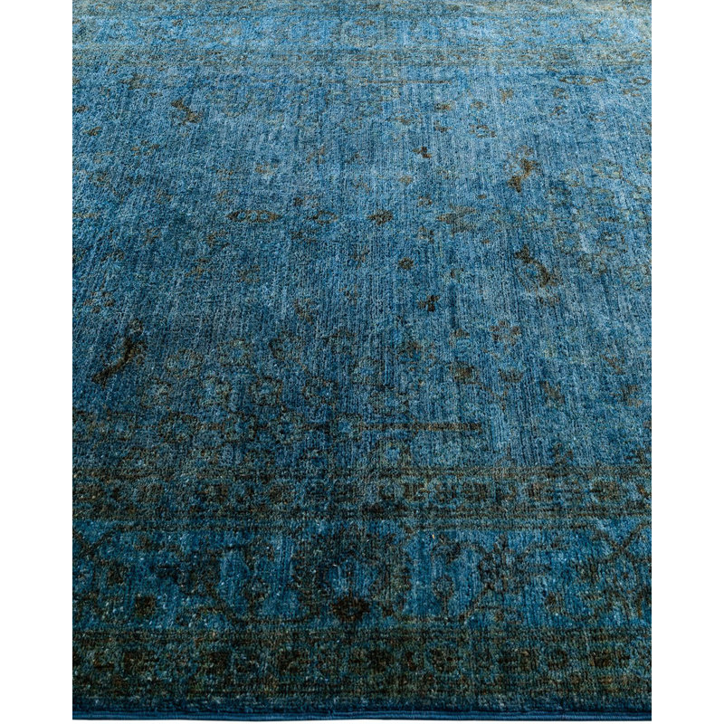 Tapis unique noué à la main Vibrance - bleu, 4 pi 2 po x 5 pi 10 po