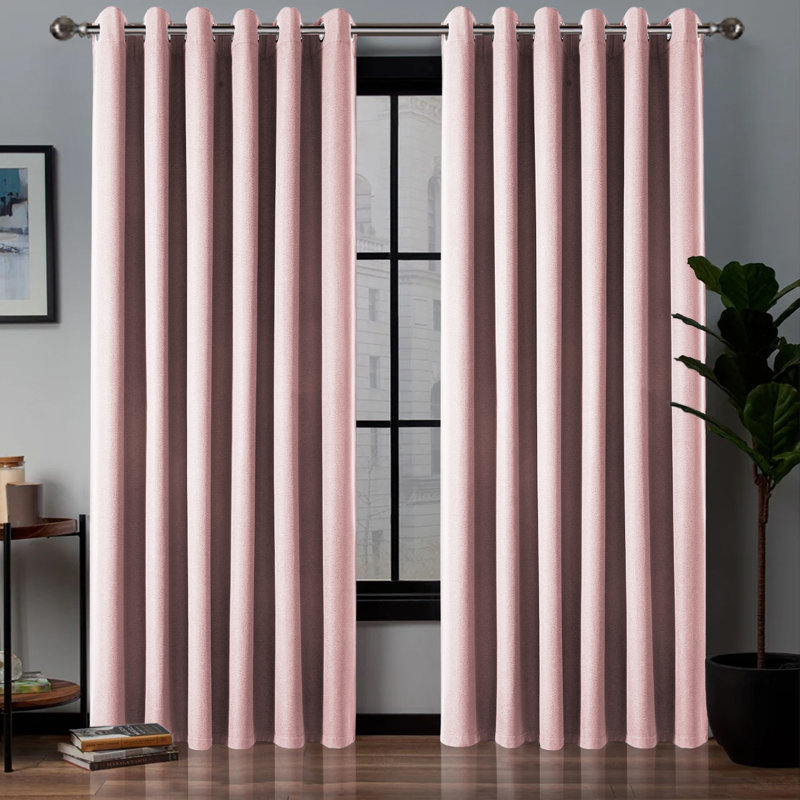 Linen Blackout Eyelet Curtains - Thermal Insulated Room Darkening Window Panels, Blush, 168cm Width x 183 cm Drop