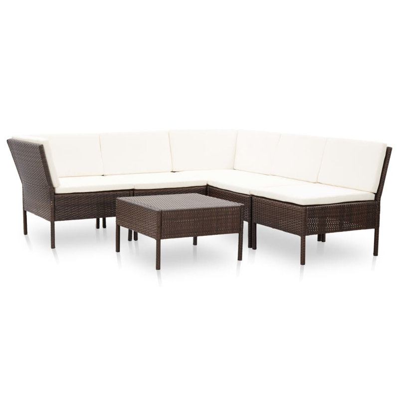 6 Piece Lounge Chair with Cushions, White, Brown