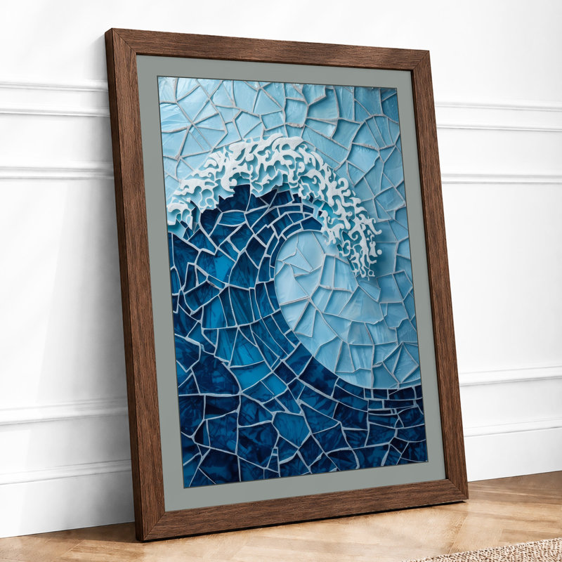Mosaic Wave Abstract - Framed Print, A2 - 59.4 x 42.0 cm, Walnut