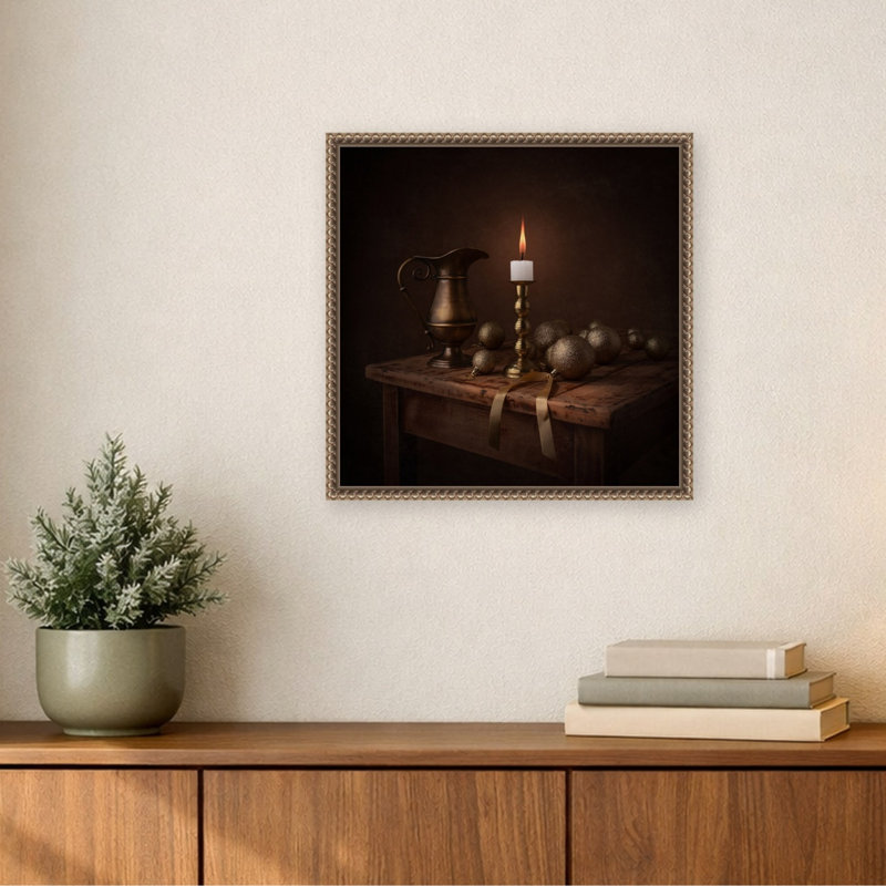 Nature morte aux chandelles dorées par Margareth Perfoncio, reproduction d'art sur toile encadrée, L 16 po x H 16 po