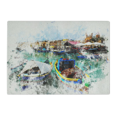 Fishing Boats in Malta Watercolour Chopping Board