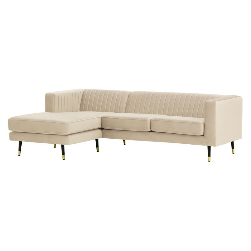 Monaville 4 Seater Velvet Sofa & Chaise, Left Hand Facing, Beige